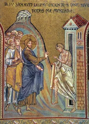 Curación del leproso - mosaico, Monreale, Italia