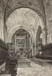 Interior de la iglesia de Chiaravalle, Italia, grabado de un dibujo de Quinto Michetti, de L
