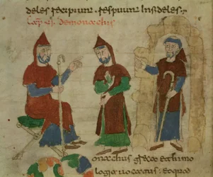 Investidura de un monje benedictino, de De Universo por Rabanus Maurus (c.780-856) 1023