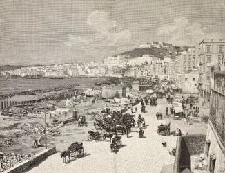 La Marinella, Nápoles, Italia, grabado por Sabattini de un dibujo de A Della Valle, de L