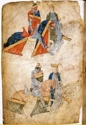 Lancelot du Lac con la Reina Ginebra. Manuscrito de Rusticano da Pisa. del siglo XIII. Venecia Biblioteca Marciana