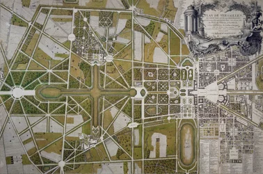 Mapa de Villa Mansi y sus jardines en Capannori (Toscana), grabado, Italia