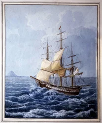 María Luisa de Parma a bordo de un velero que la lleva a Nápoles el 10/07/1824, pintura de B. Boccaccio. Museo Glauco Lombardi de Parma
