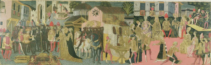 Ceremonia matrimonial pintada sobre panel de cassone, Escuela Florentina, c.1430