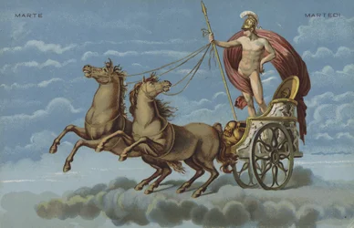 Marte en su carro (litografía en color)