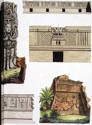 Antigüedades mexicanas, detalles arquitectónicos de la lámina 48 de «The History of the Nations»