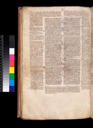 Ms 213. Gregorio IX, Decretales con Aparato de Bernardo Botone de Parma, F.93v. Texto principal en letra gótica (littera rotunda)