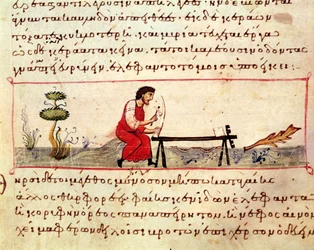 Ms. Grec 479 Trabajo tradicional en marfil, una ilustración del Cynegetica por Oppian (temple sobre vitela)