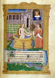 Ms Lat 623 P.6.23 f.49r David y Betsabé, del "Oficio de la Virgen" (vitela)
