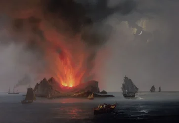Nuevo volcán en erupción desde el mar alrededor de Sicilia en 1831