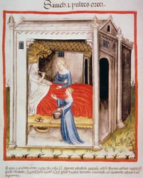 Nova 2644 fol.44v Probando sopa de cebada, del Tacuinum Sanitatis