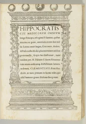 Octoginta volumina, el corpus hipocrático traducido del griego al latín por Marcus Fabius Calvus (c.1440-1527), Roma: Franciscus Minutius Calvus