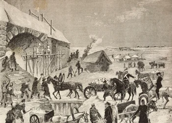 Una de las fortalezas en construcción en la frontera de Rusia, grabado de un boceto de Fritzmann, de L