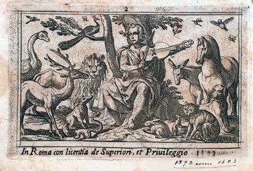 Orfeo tocando entre animales