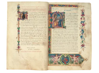 PSEUDO-ARISTOTLE, Secreta secretorum; "MARDOCHEUS IUDEUS", Epistola ad Alexandrum de cognitione veri dei; ADAM DE MONTALDO (fl. c.1450-1495), Divinitus prolata iudicia sive premonita; Quedam alia summatim posita iudicia, Roma, c.1490 (tinta y color sobre v