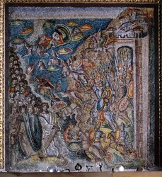 Panel con mosaico que representa la travesía del Mar Rojo, nave central, Basílica de Santa María la Mayor, Roma, Italia, siglo V.