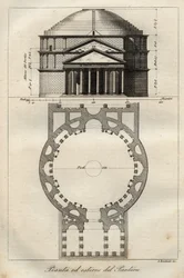 Panteón de Roma, terminado hacia 125 d. C. bajo el reinado de Adriano - grabado de «Usos y costumbres de todos los pueblos del universo. O historia del gobierno, las leyes, el ejército y la religión de todas las naciones desde los tiempos más remotos
