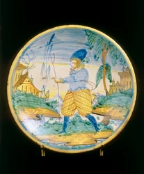 Placa con una figura joven, manufactura de Montelupo