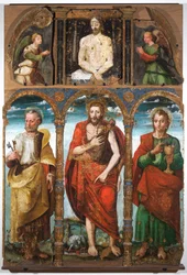 Políptico de San Juan Bautista con San Pedro y San Juan Evangelista, primera mitad del siglo XVI (temple sobre tabla)