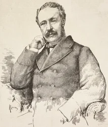 Retrato de Charles George Gordon, conocido como Gordon Pasha (1833-1885), general británico, grabado de un dibujo de A Riera, de L