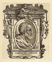 Retrato de Cristofano Gherardi o Cristoforo Gherardi, también conocido como il Doceno, pintor italiano del Renacimiento tardío o período manierista, activo principalmente en Florencia y Toscana