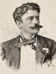 Retrato de Herbert von Bismarck (1849-1904), político alemán, grabado de Riera de una fotografía de los Hermanos Vianello, de L