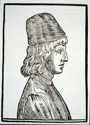 Retrato de Pico della Mirandola (1463-94), de Delle Celeste Fisionomia por Giovanni Battista della Porta, Padua 1616, ilustrado en Historia de la Magia, publicado a finales del siglo XIX