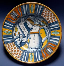 Retrato de una joven dama. Plato de cerámica de Deruta, Italia. Hacia 1520. Museo Nacional del Bargello, Florencia, Italia