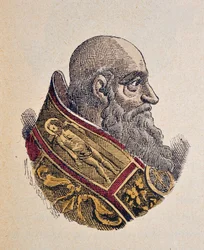 Retrato del Papa Pablo III (Paolo, Paulus o Alessandro Farnese) (1534-1549), 1898 (grabado con coloración posterior)