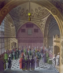 Recepción de los embajadores occidentales por el Gran Visir del Sultán en Constantinopla, c.1820