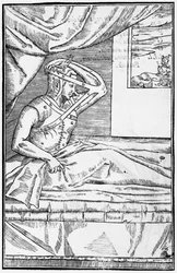 Cirugía reconstructiva en la nariz, ilustración de De curtorum chirurgia per insitionem por Gaspare Tagliacozzi (1545-99) Venecia, publicado en 1597