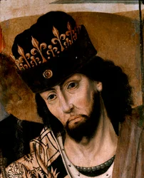 Representación de Roberto I de Anjou (1278-1343), rey de Sicilia y líder del partido güelfo, detalle. Pintura de la escuela napolitana. Finales del siglo XV. Nápoles, Museo Nazionale di Capodimonte