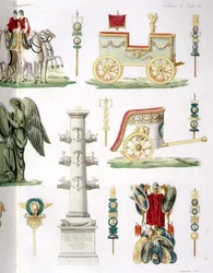 Carros romanos, trofeos y monumentos militares, detalle de la lámina 20, clase 5 de la Parte I de la 