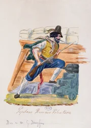 Voluntario popular romano de la insurrección de 1848 en Roma (grabado en color)