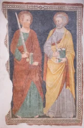 San Pedro y San Pablo, mediados del siglo XIV del exterior de la iglesia de san Salvatore (fresco)