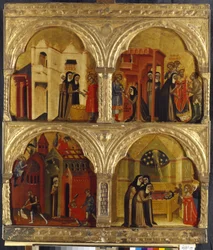 Escena de la vida de Santa Juliana. Pintura de un maestro veneciano, témpera sobre tabla, segunda mitad del siglo XIV. Arte italiano, Edad Media, Arte gótico. Hermitage estatal, San Petersburgo.