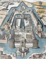 Castillo de los Sforza, Milán, Italia, siglo XVI (grabado)