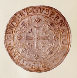Moneda de plata de la República de Génova con la cruz (1670)