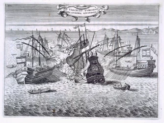 Hundimiento de un barco de guerra turco, ilustración de 