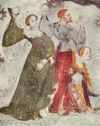 Pelea de bolas de nieve fuera de un castillo, c.1400 (detalle de 75562)