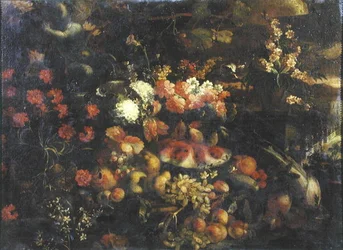 Bodegón con frutas y putti