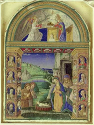 La Anunciación, La Adoración del Niño por la Virgen María, San José, San Antonio de Padua y San Francisco (vitela)