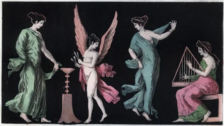 Las bacantes - las bacantes - grabado de «Usos y costumbres de todos los pueblos del universo. O historia del gobierno, las leyes, el ejército y la religión de todas las naciones desde los tiempos más remotos hasta nuestros días» 1856