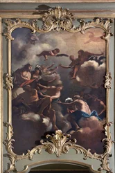 El Consejo de los Dioses: Zeus en el Olimpo rodeado de divinidades. Pintura de la Escuela Italiana (siglo XVIII)