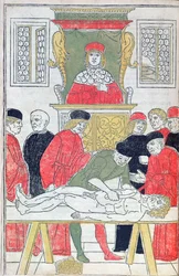 La disección, ilustración del "Fasciculus Medicinae" de Johannes de Ketham (d.c.1490) 1493 (xilografía)