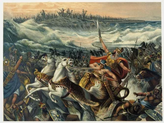 Los egipcios ahogándose en el Mar Rojo - en “Aurea Bibbia classica: historia de la revelación divina en el antiguo y nuevo testamento” por Giovanni Ladislao Sykora (vol. 1), traducido por Don Clemente Benetti. (Biblia italiana)