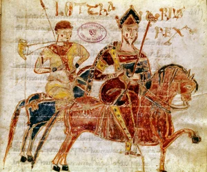 El Rey de los Francos y luego Lotario I (siglo IX). Miniatura de 