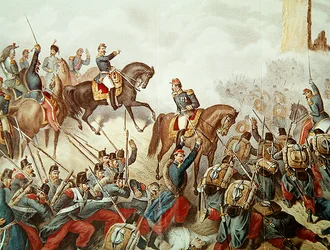 Los piamonteses y los franceses en la batalla de San Martino en 1859
