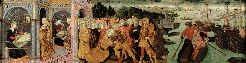 El regreso de Ulises, panel de cassone, Siena (óleo sobre panel)