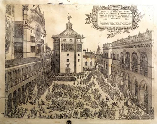 La fiesta de Tauro en la Gran Plaza de Cremona en Italia